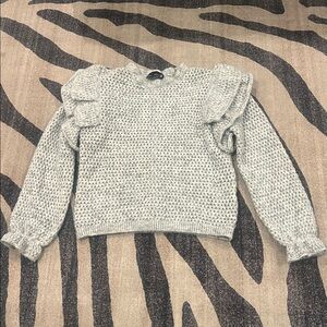 Anthropologie, Broadway 38 Gray Textured Sweater with Ruffle Accents